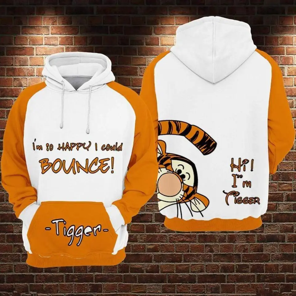 2024 Women\'s Hoodie For Spring Fall Disney Winnie The Pooh Tigger 3d Print Long Sleeve Pullover Trendy Street Casual Women Tops