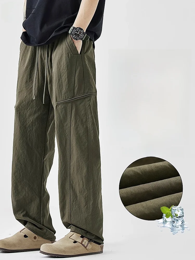 

Брюки мужские летние из ледяного шелка, свободные, прямые, тонкие, повседневные, длинные, модные и удобные...