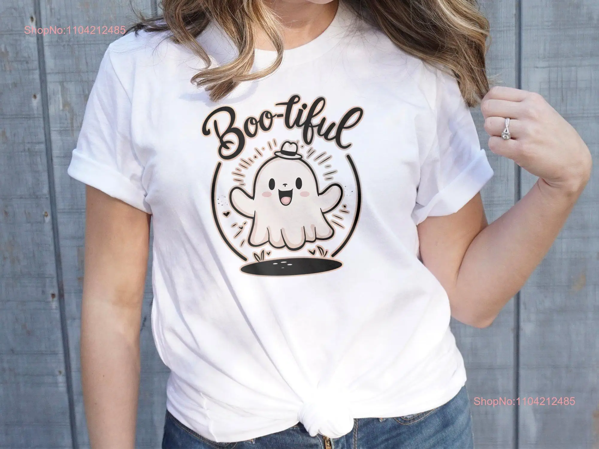 Cute Ghost Bootiful T Shirt Halloween Fun Costume Spooky long or short sleeves