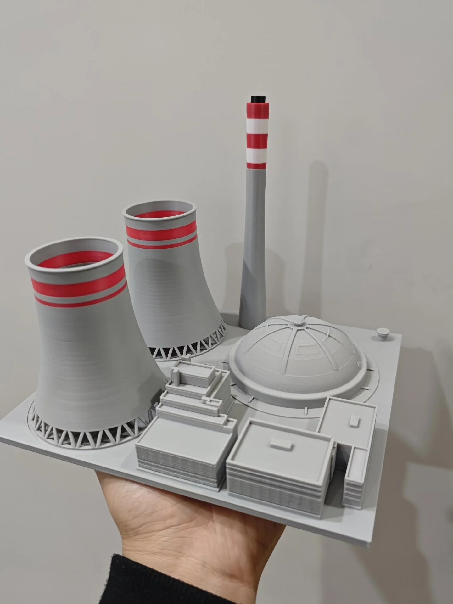3D Printed Mini Thermal Power Plant Model with Chimney & Cooling Tower, Industrial Desk Decor, PETG