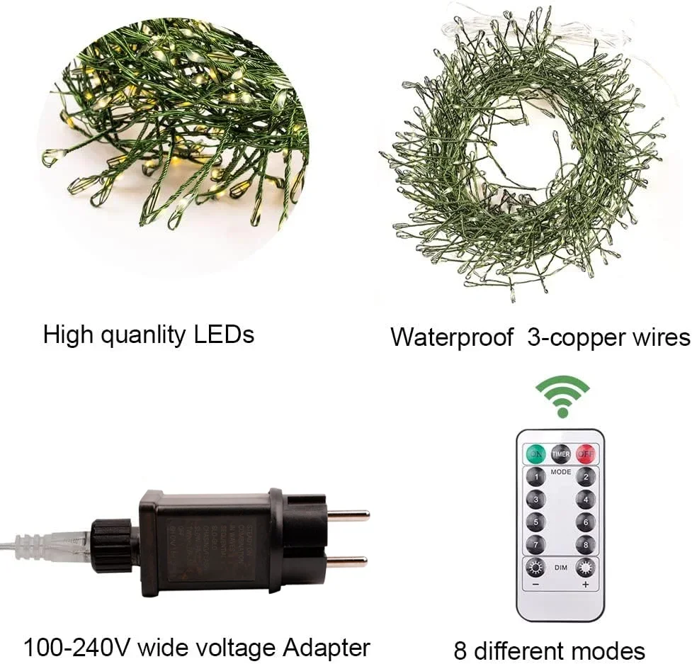 1000 المصابيح الأخضر سلك العنقودية عيد الميلاد الجنية ضوء الديكور في الهواء الطلق جارلاند سلسلة أضواء عطلة الإضاءة حفلة السنة الجديدة