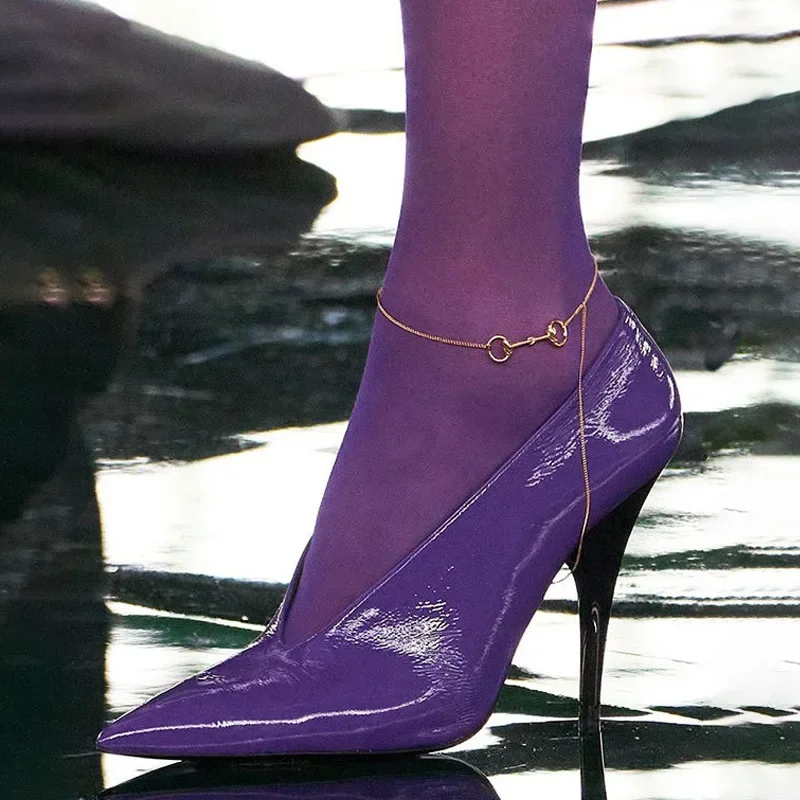Colorful Colors Patent Leather Pointed-Toe Women's Single Shoes Stiletto Super High Heels Sexy Fahion Show Design Style Pumps DE