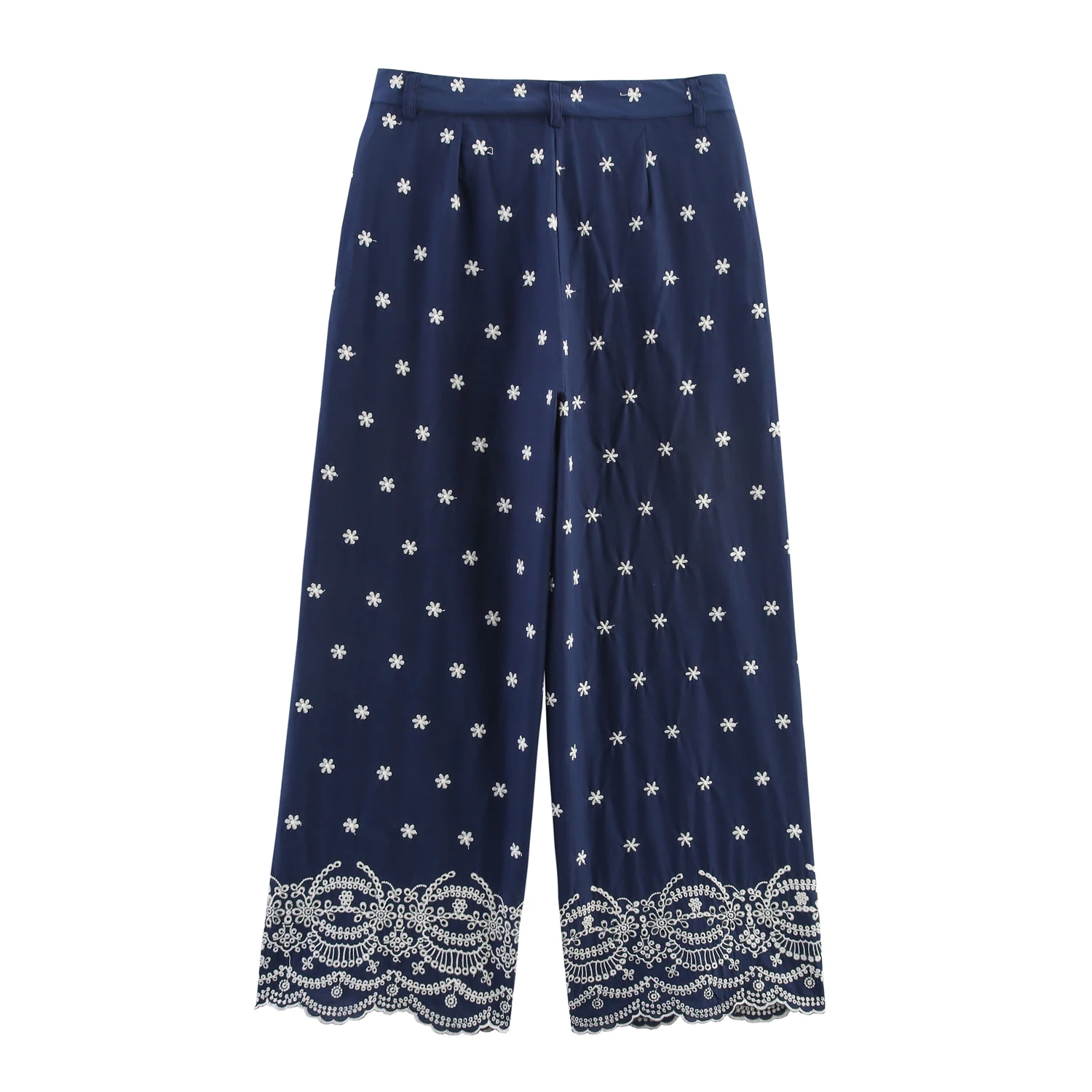 Nuovi prodotti estivi 2025 abbigliamento femminile moda pantaloni casual a gamba larga a vita alta ricamati in stile europeo e americano