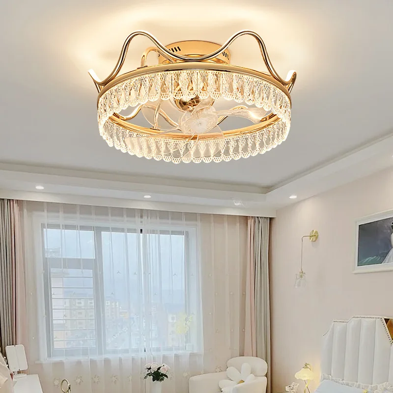 Luxurious Crystal LED Ceiling Lights Crown Decorative Bedroom Villa Dining Table Foyer Kitchen Hotel Circular Ceiling Fan Lamps