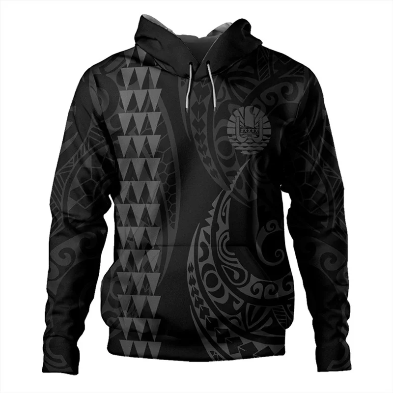 French Polynesia Tahiti Map Flag Hoodies Tahiti Ethnic Tattoo Styles Graphic Hooded Sweatshirts Vintage Mens Clothing Pullovers