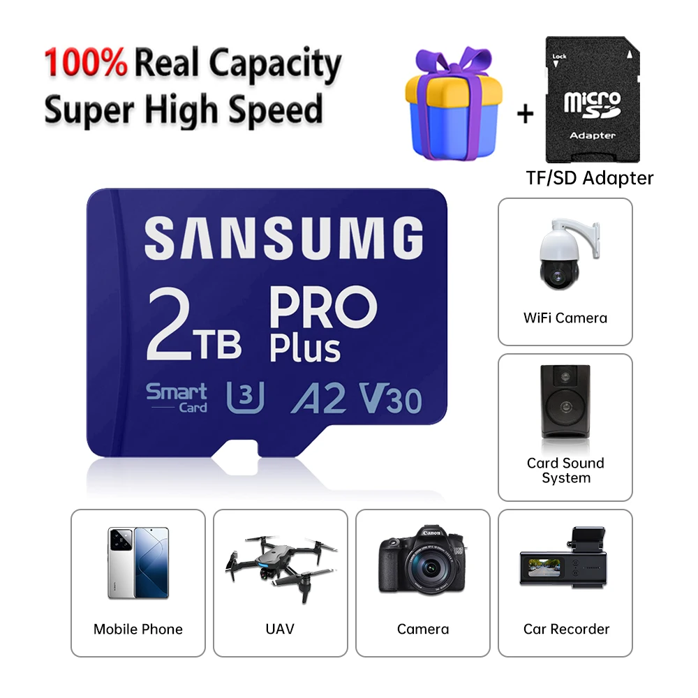 

Original SD Card 1TB 2TB High Speed Transfer SD Memory Card 512GB 128GB Mini Card Micro SD TF Card Gift SD Adapter For SANSUMG