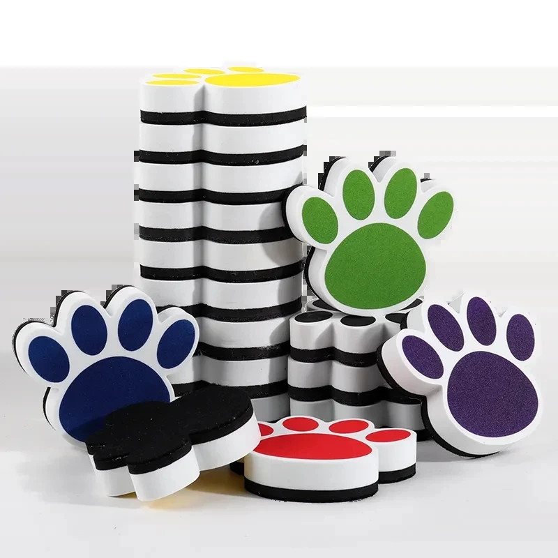 6 pcs Small Whiteboard Wipes, Bear Paw Shape, Magnetic Dry Wipes, Suitable for Classrooms, Children's Household Products