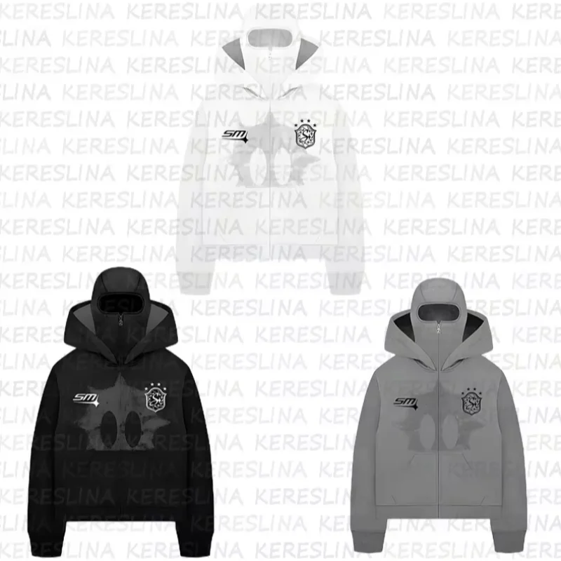 New autumn and winter gothic hoodie cut outerwear design y2k trendy Harajuku hip-hop winter double hat warm top hoodie