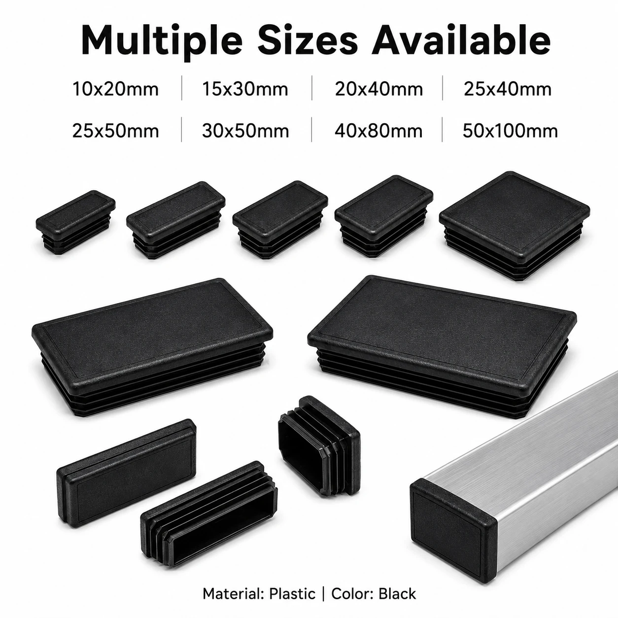 5-40Pcs Black Rectangle Plastic End Caps, Plug for Square/Rectangular Tube, Furniture Leg Table Chair Pipe Tubing Inserts