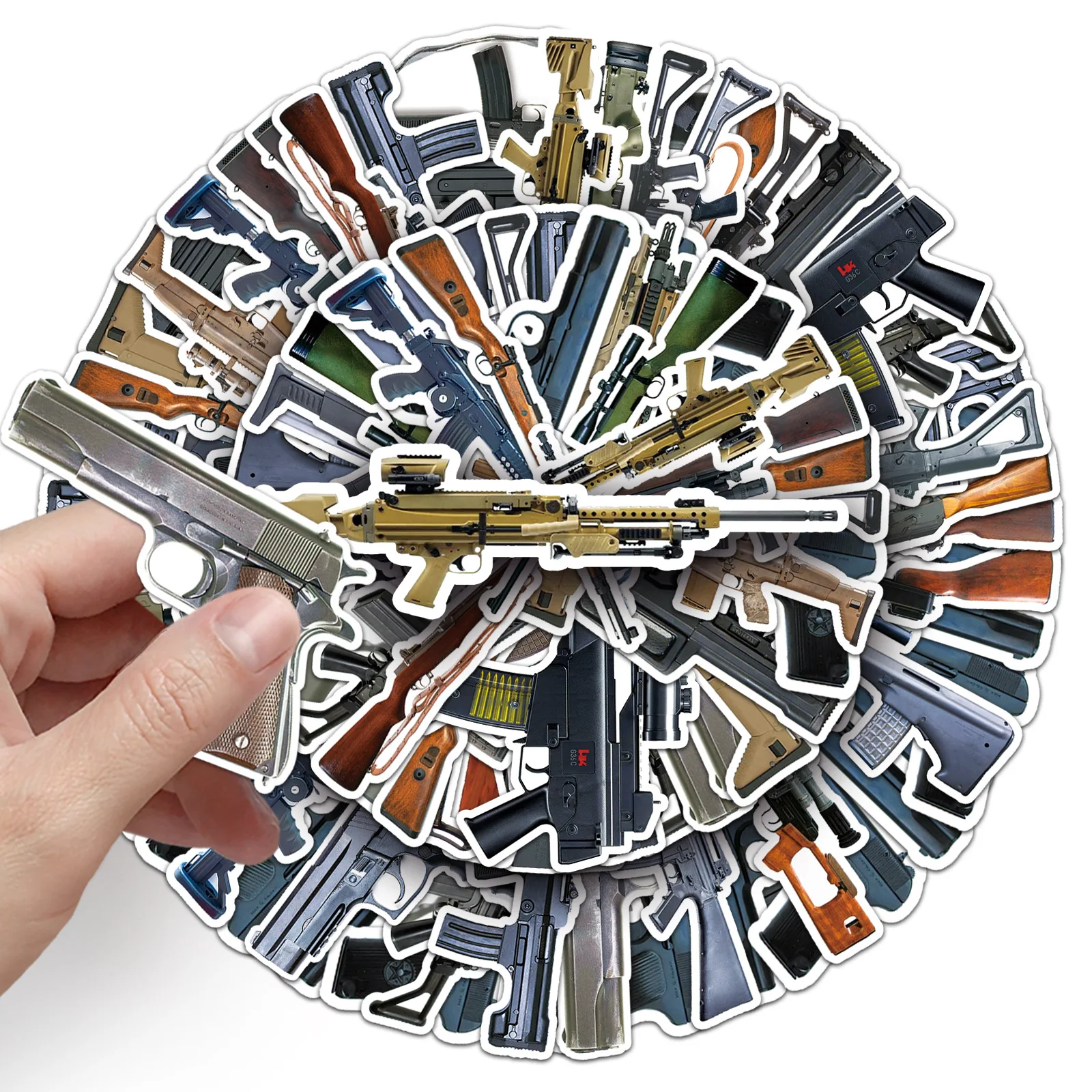 50 SZTUK Naklejek w Stylu Militarnym z Motywem Broni, Kreatywne Naklejki do Dekoracji Fajnych Broni, Laptopów, Telefonów, Gitar, Deskorolek, Zabawki dla Dzieci