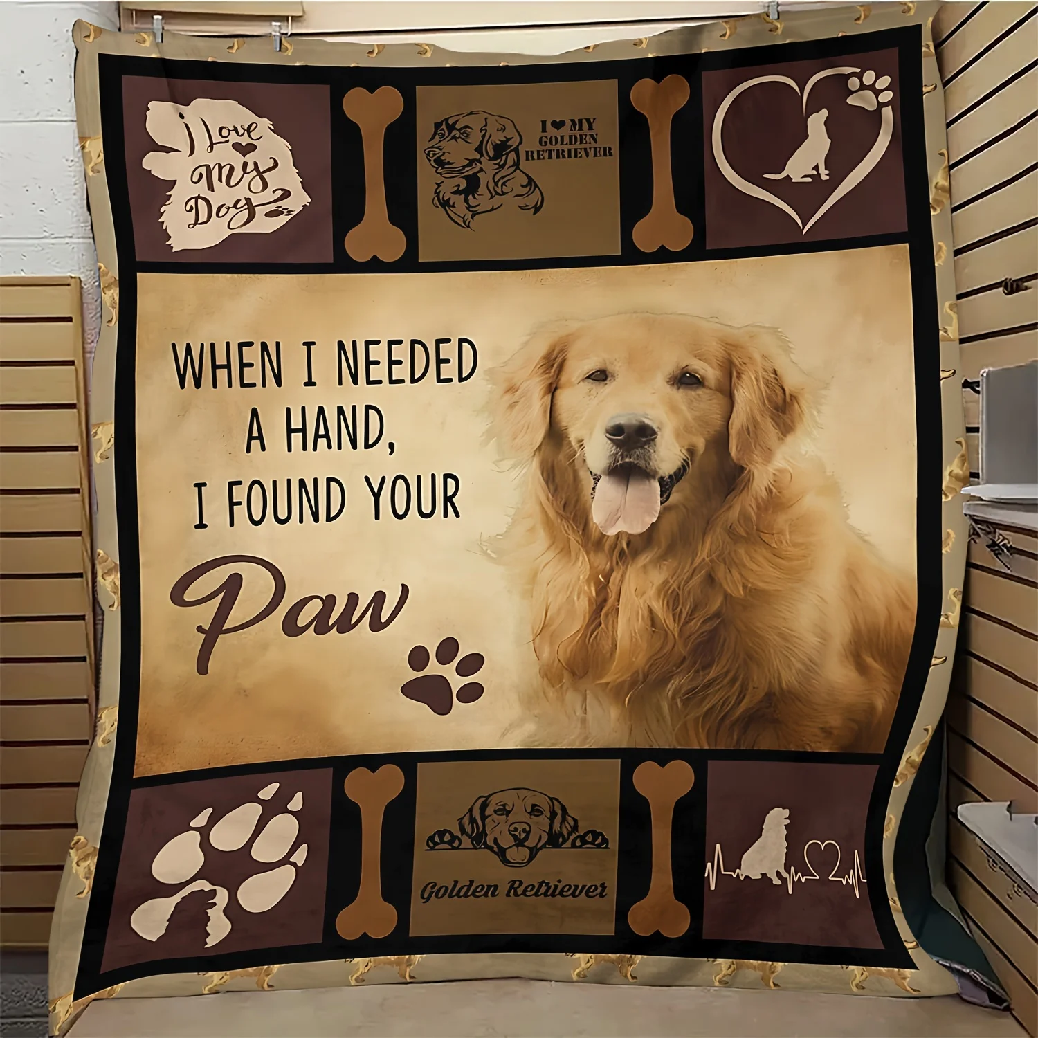 Vintage Golden Retriever Letter Cozy Throw Blanket, Cute Dog Couch Bed Warm Wrap, All Season Office Travel Decor Gift