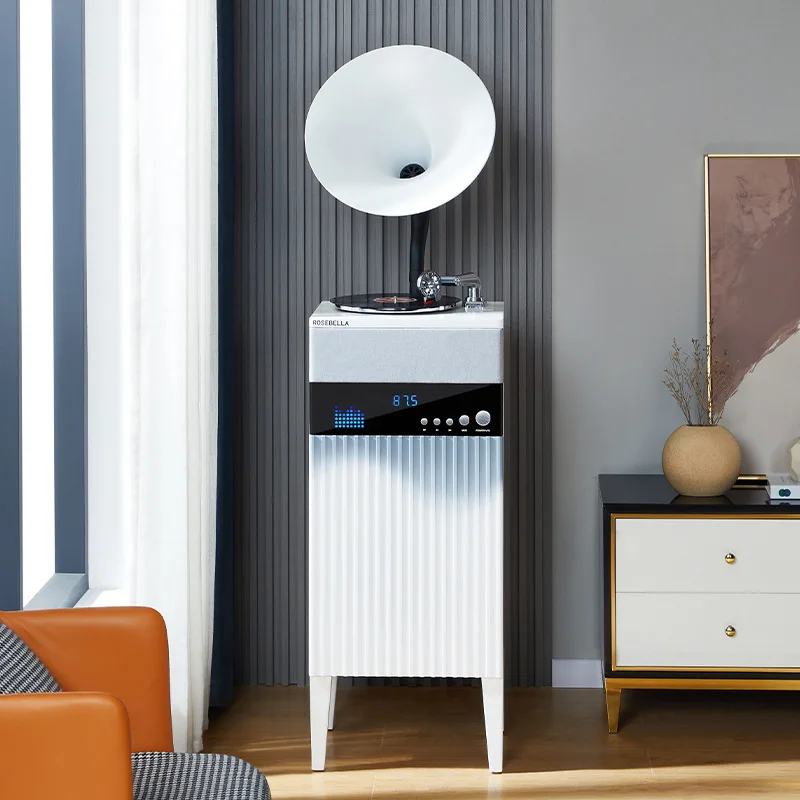 Multifunctional Floor Standing Vinyl Record Player with Gramophone BT USB FM Radio HIFI Sound Remote Control Dark Green Orange