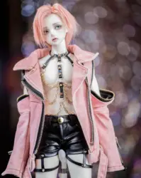 한정 bjd 인형 의류 핑크 데님 지퍼 재킷, 1/4 1/3 스트리트 펑크 데님 디스트레스드 탑, DDSD popo68 id75 블랙 가죽 반바지