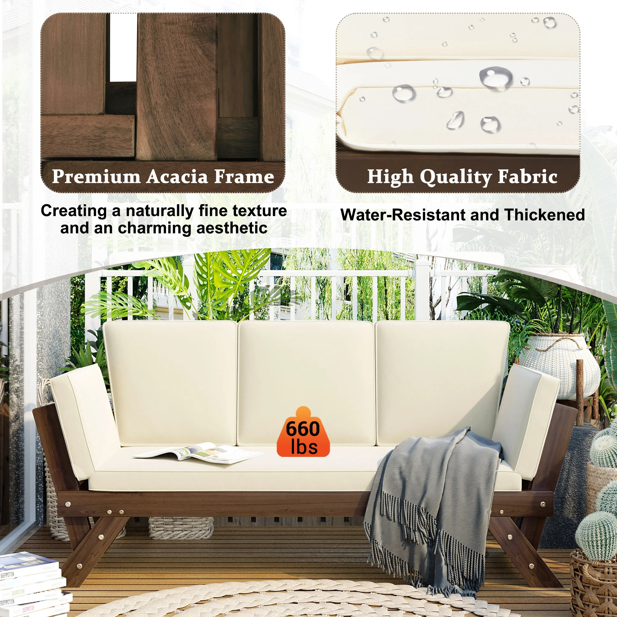 Verstellbares Acacia-Holz-Tage – Outdoor Daybed Furniture Bewertung und Preis