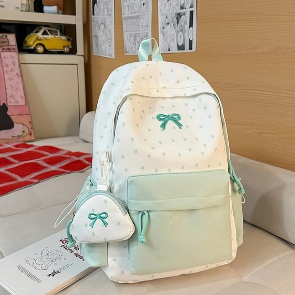Large Capacity Bowknot Backpack with Wallet Lightweight Nylon Mochilas Black Multifunctional Star Polka Dot Backpack for Women