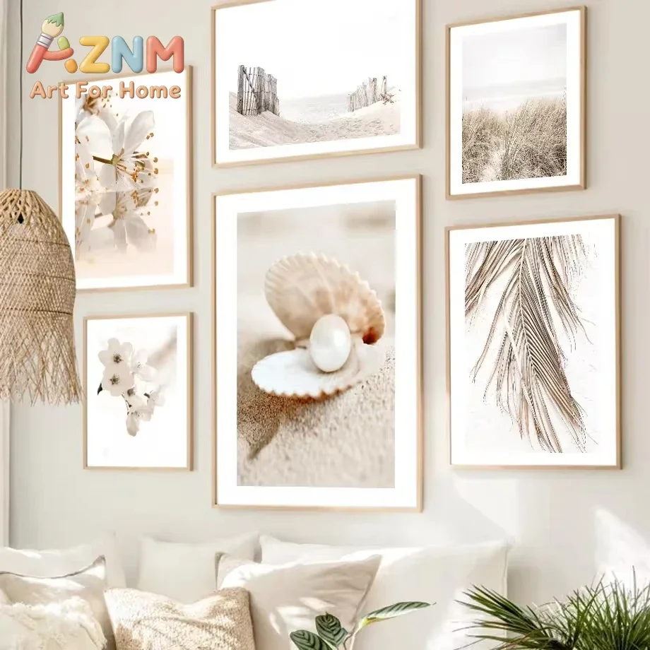Beige Beach Shell Lighthouse Palm DandelionWall Art Canvas PaintingNordic Posters and Prints LivingRoom Home Decoration Pictures