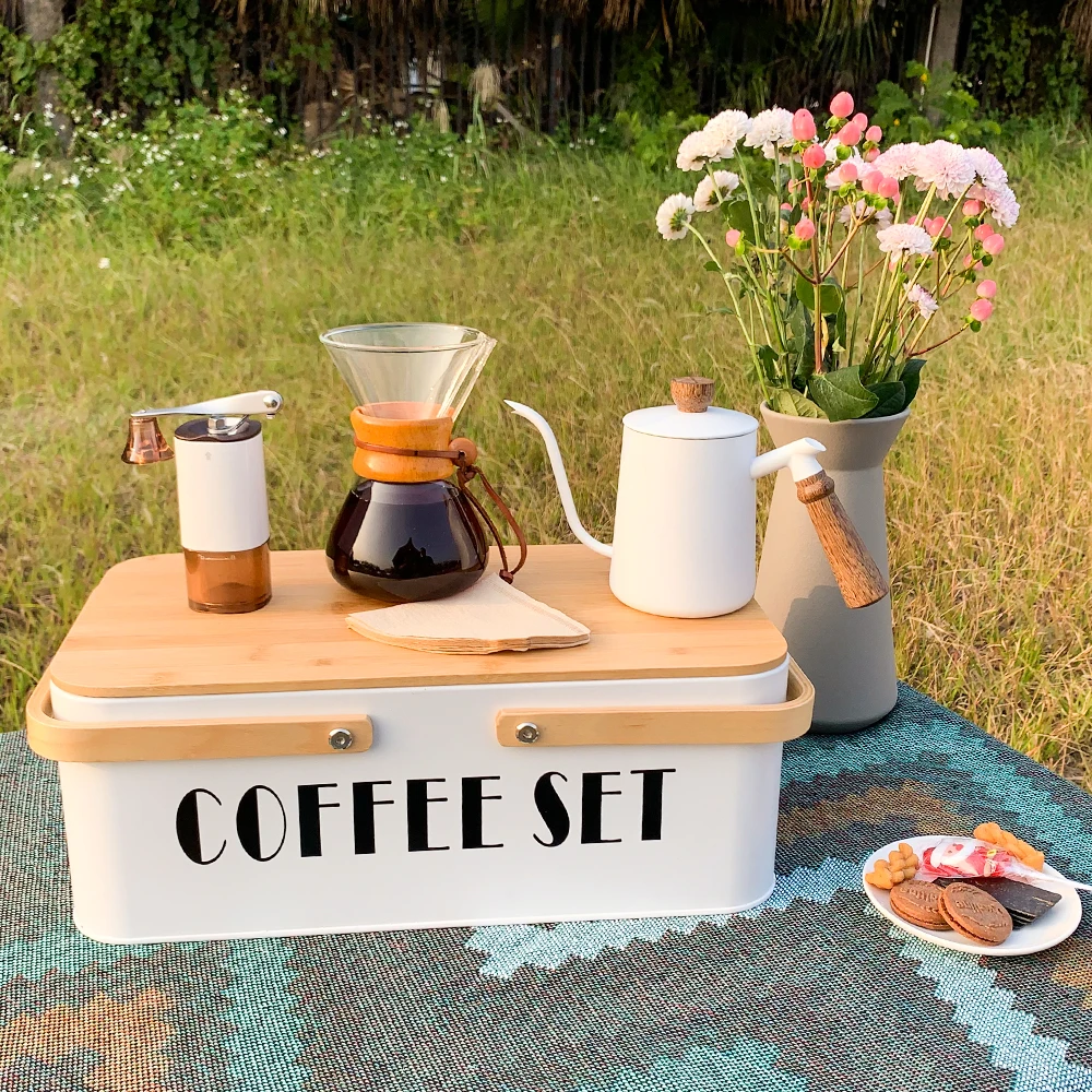 

Coffee Dripper Set with Pour Over Kettle Connected Kettle with Built-in Filter Cup Hand Grinder Pack of Filter Papers