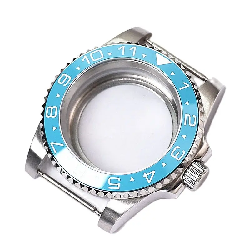 40mm Sub Gmt Style Turquoise Ice Blue Ceramic Bezel Insert Sapphire Glass Steel Case For Skx007 Nh35 Nh36 Movement Watch Parts