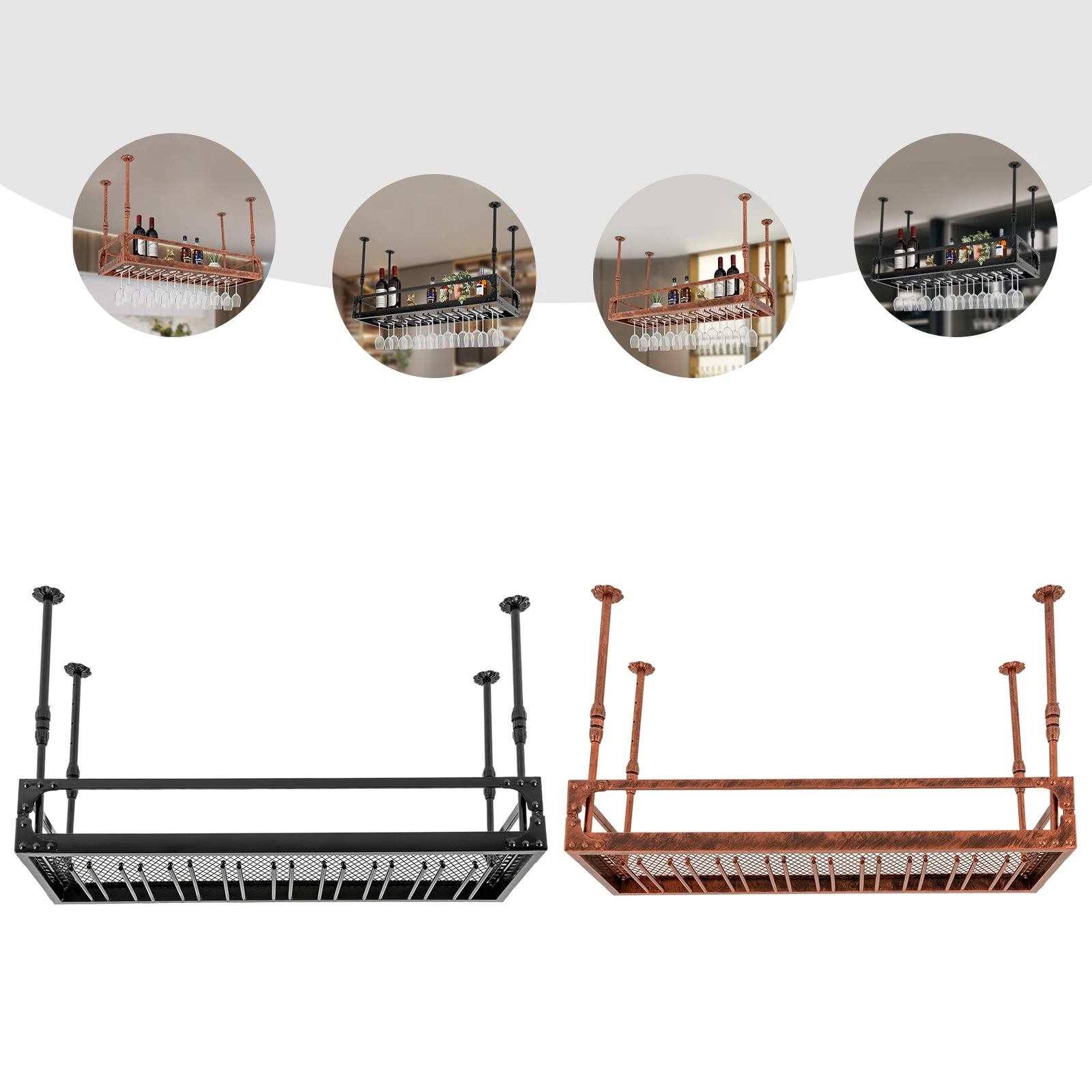 Prateleira flutuante suspensa para bar vintage, montada no teto, cave de vinho de cozinha, 100cm, prateleira 50kg, bronze/preto, vintage, montada no teto