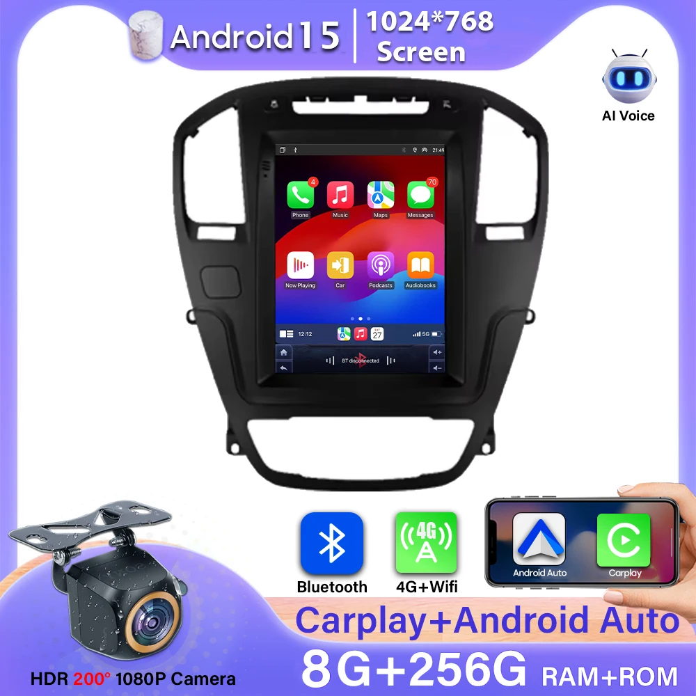 9.7 inch Android 15 Car Radio For Opel Insignia Buick Regal 2009 -2013 Multimedia Stereo NO 2Din Vertical Screen Carplay 4G WIFI