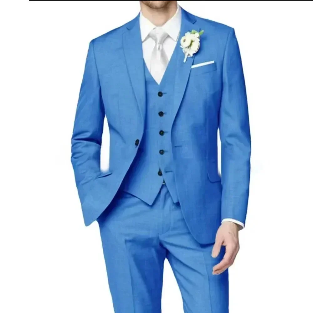 

3 Piece Formal Slim Fit Men's Tuxedo Suits Set - Elegant Blazer Vest And Pant Groomsmen Wedding Dress Code Blazer Ensemble
