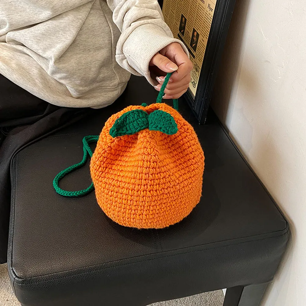 

Female Shoulder Bag Drawstring Crossbody Bag Orange Shape Cute Fruit Pouch Daily Bag for Girls Women
