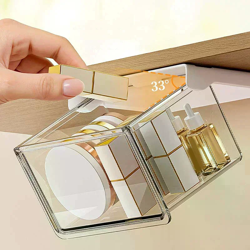 A Transparent Cosmetic Storage Box For Storing Toiletries, Makeup Remover Pads, Lipsticks, Cotton Swabs, And Bathroom Supplies