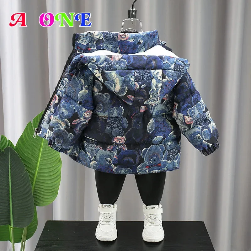 winter toddler boys parkas baby coat kids jacket top clothes fashion Bear hoodler clothing party ins new