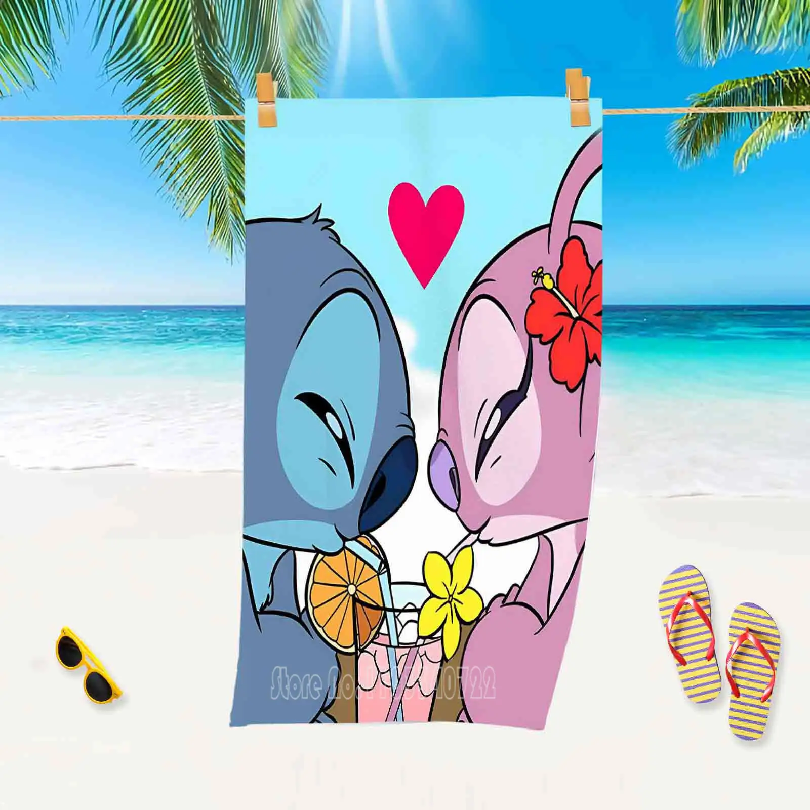 Disney Lilo & Stitch Pink Leopard Beach Towel Cartoon Cute Room Home Shower Travel Decor Bath Baby Children for Bathroom