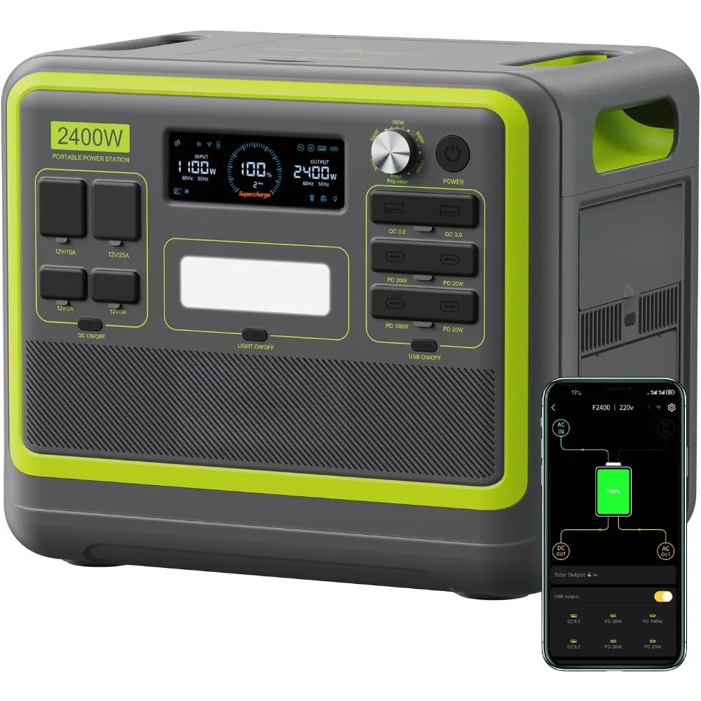 

F2400 Portable Power Station,upgraded (4800W Peak) generador eléctrico portátil 2048Wh LiFePO4 Battery Solar Generator