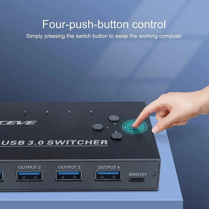 Kceve USB 3.0 Switcher KM Switch Selector 4 Computer Laptop PC Desktops Hub Splitter KVM For  Pro Keyboard Mouse