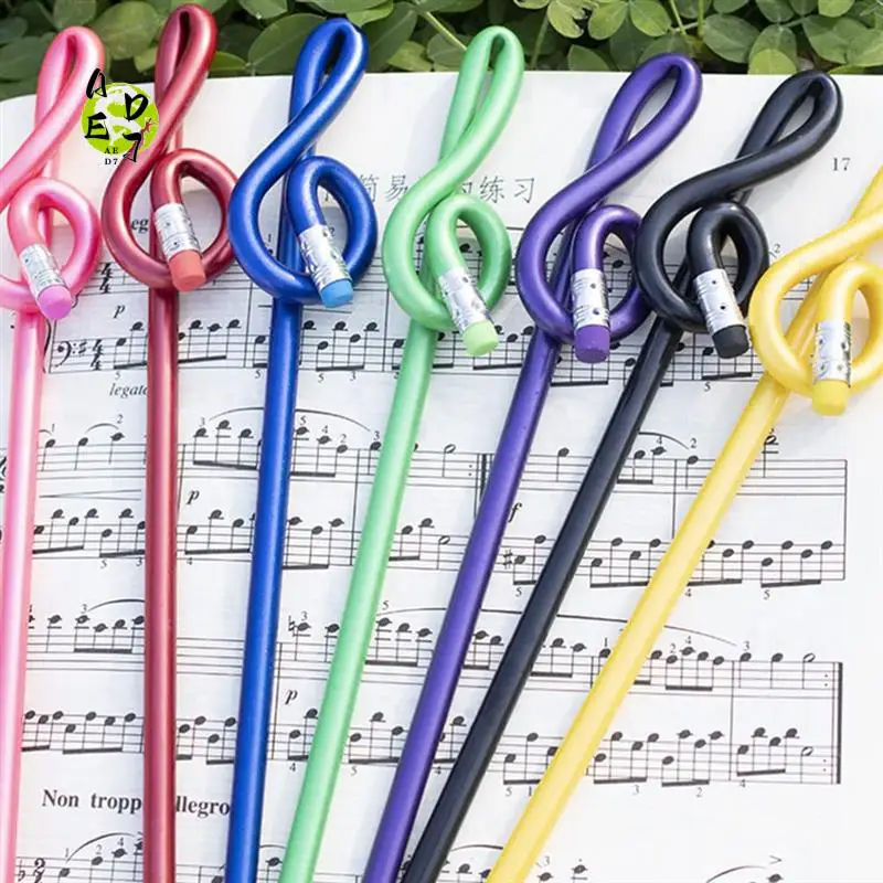 

AED7-Students Note Pencils Musical Note Pencils With Eraser Colorful Music Pencils Wooden Treble Clef Bent Pencil