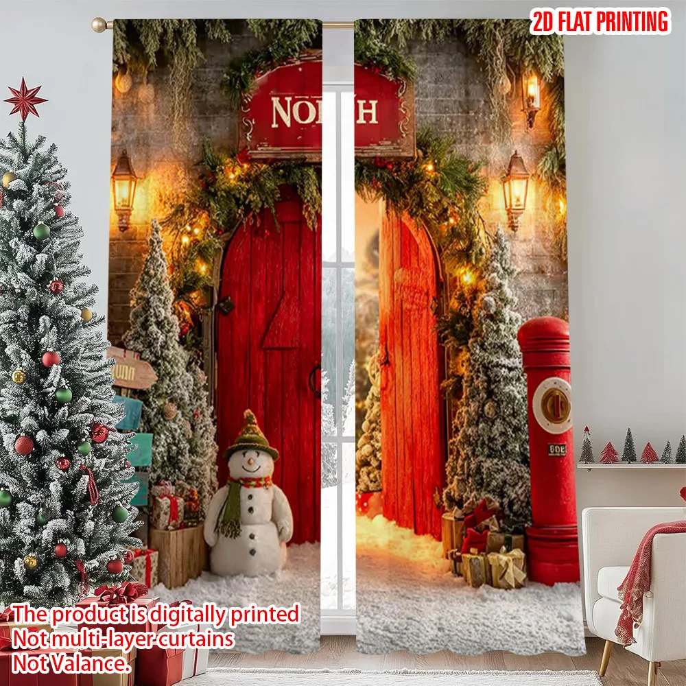 

2pcs 2D flat printing Merry Christmas Popular Window Curtains Pine Snow Trail (5) Durable 100% Polyester Fabric Without
