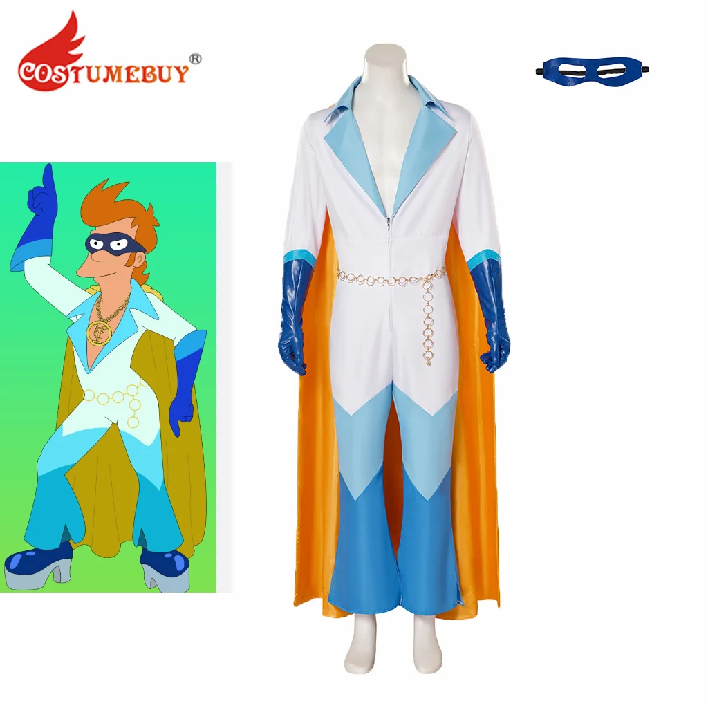 

Philip J. Fry Cosplay Costume Adult Men Jumpsuit with Cloak Eye Mask Full Set Halloween Outfits