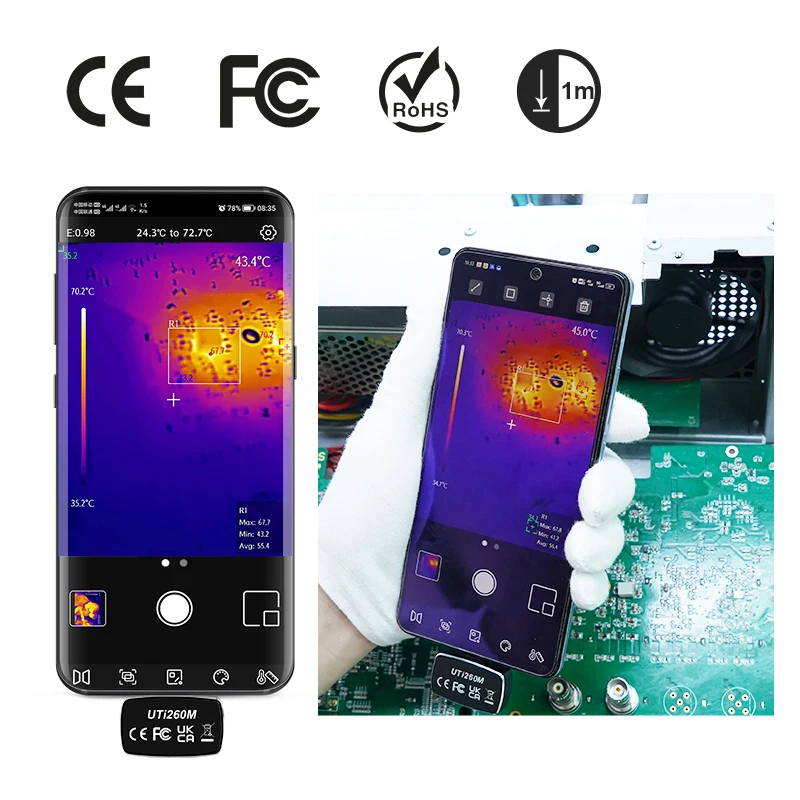 UNI-T Thermal Imager For Smartphone UTI260M UTI256M 256x192 Infrared Thermal Imaging Camera Pcb Solar Panel Device Fault Detect