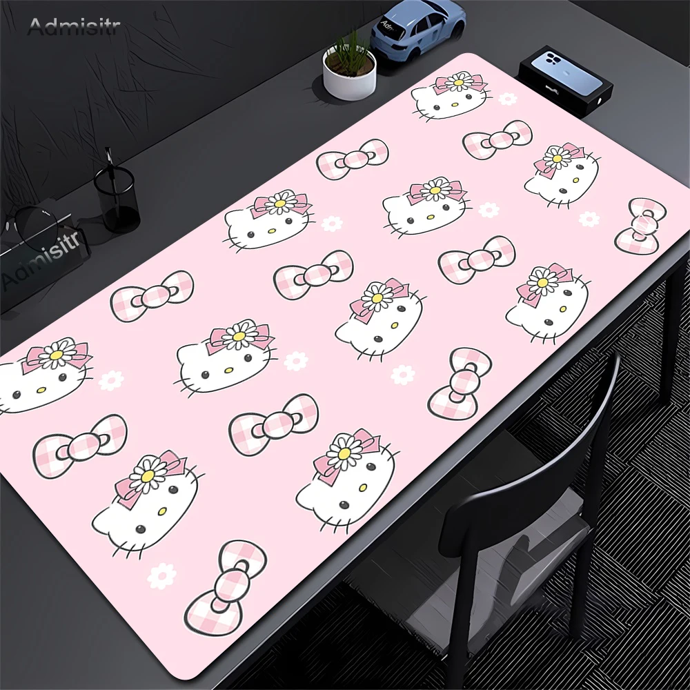 Alfombrilla de ratón rosa con bonitos dibujos de Hello Kitty para juegos, alfombrilla de ratón XXL Kawaii para PC, decoración de escritorio, alfombrilla de ratón de oficina, alfombra de escritorio