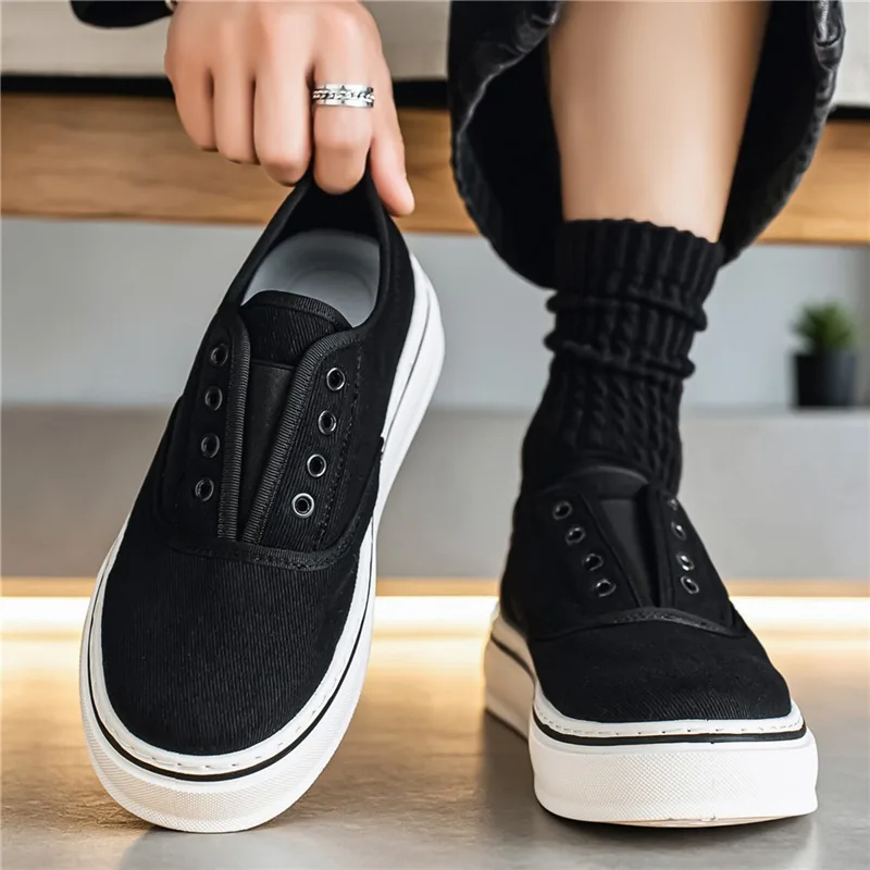 

Men's Platform Slip-On Sneakers, Breathable Canvas, Wear-Resistant Thick Sole Casual Shoes for Everyday