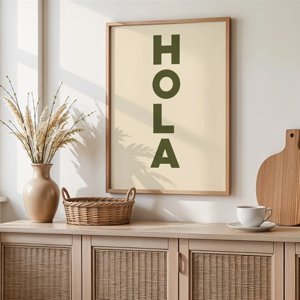 Moderne spanische Sprüche, grünes Hola-Zitat, Wandkunstdruck, Leinwandgemälde, Poster, Bild für Wohnzimmer, Schlafzimmer, Heimdekoration