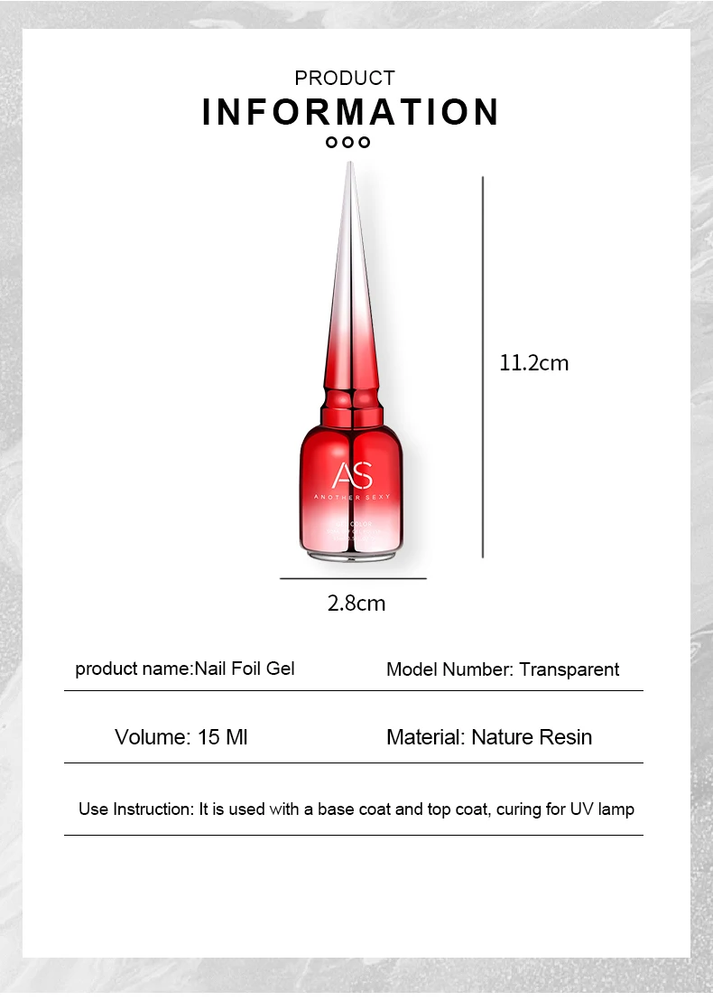 AS 15 ml Transferfolie Gel Nagellack Soak Off Led UV Gel Lack Fast Dry Star Aufkleber Kleber Stempel Gel – Detail 2