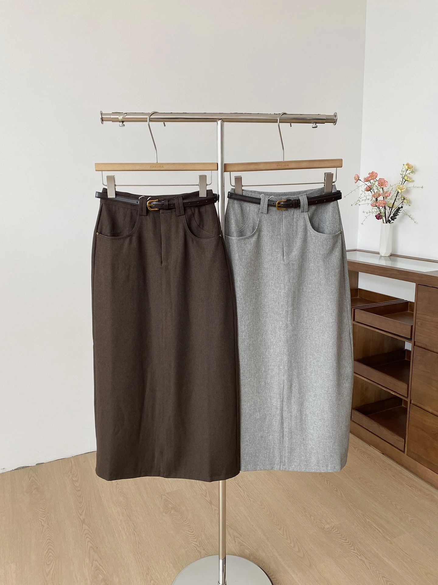 Light Grey Lyocell Silk Straight Cut Skirt Women's High Waist A-Line  Skirt Casual Suit Skirt Polyester Fiber Standard Fit