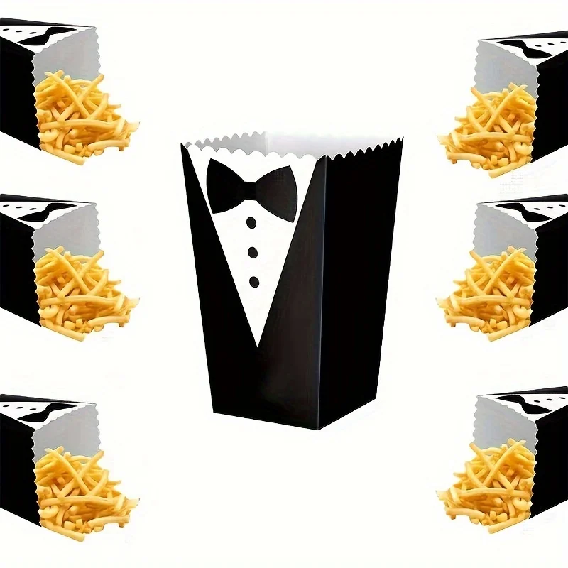 10pcs Popcorn Paper Box Black And White Suit Bow Tie Square Box Thickened Disposable Paper Box