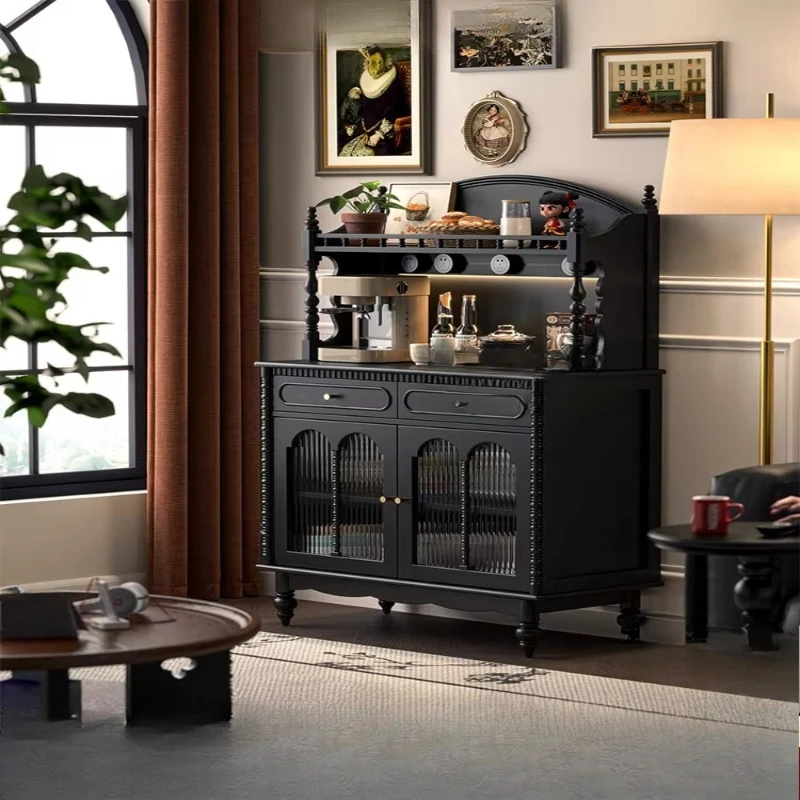 

black living room integrated tea cabinet against the wall, medieval American small apartment wine cabinet, locker