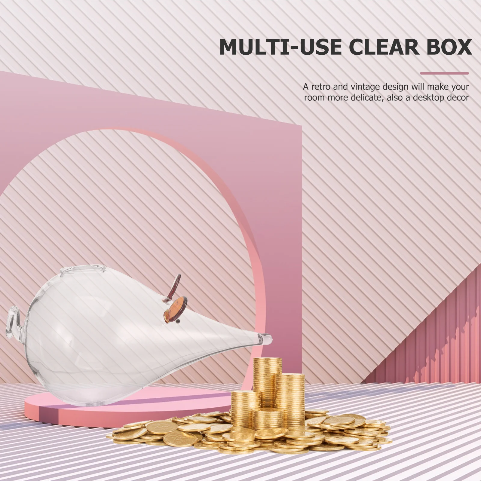 

Transparent Glass Piggy Bank Cute Mouse Shape Money Saving Pot for Adults Daily Use Desktop Coin Storage Jar