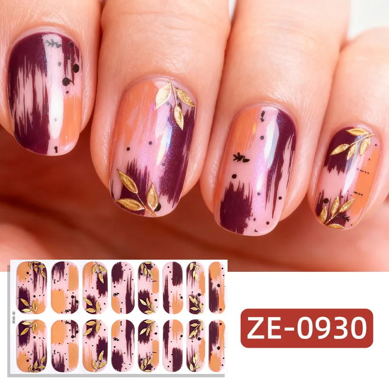 16Tips Christmas Snowflake Full Cover Nail Sticker Brown Shiny Gradient Color Nail Wraps Decals DIY Decoration Nail Art Sticker