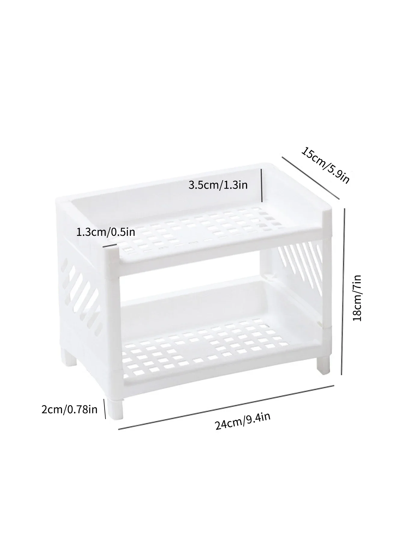 PP Desktop Double Layer Storage Rack Rectangular White Organizing Student Desk Office Cosmetics Stationery Shelf