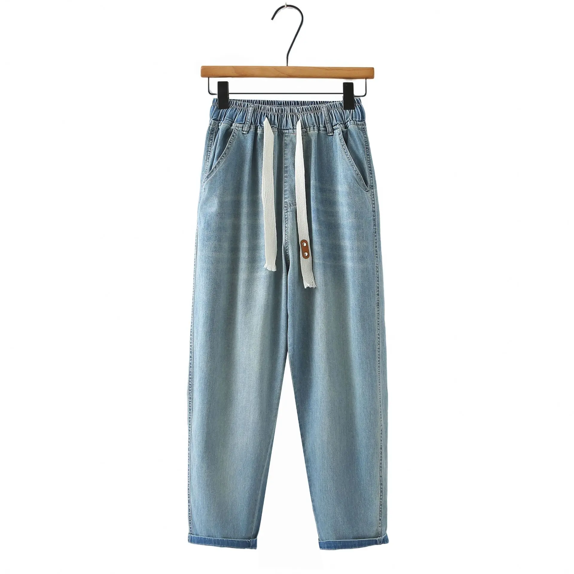 

Summer Harem Jeans New Minimalist And Casual Drawstring Thin Denim Pants 110kg Long Bottoms For Women 281
