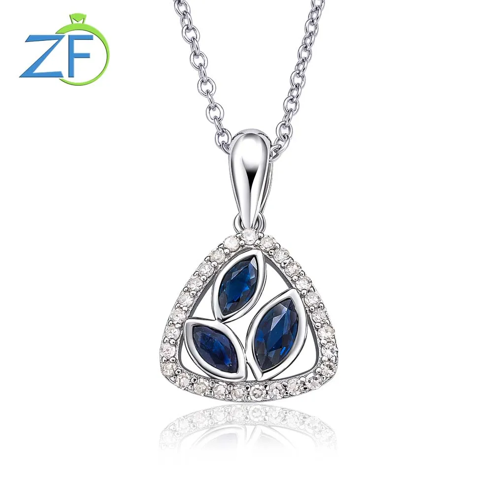 

GZ ZONGFA Pure 925 Sterling Silver Leaf Pendant Necklace For Women Natural Sapphire Diamond 1ct Gems Christmas Gift Fine Jewelry