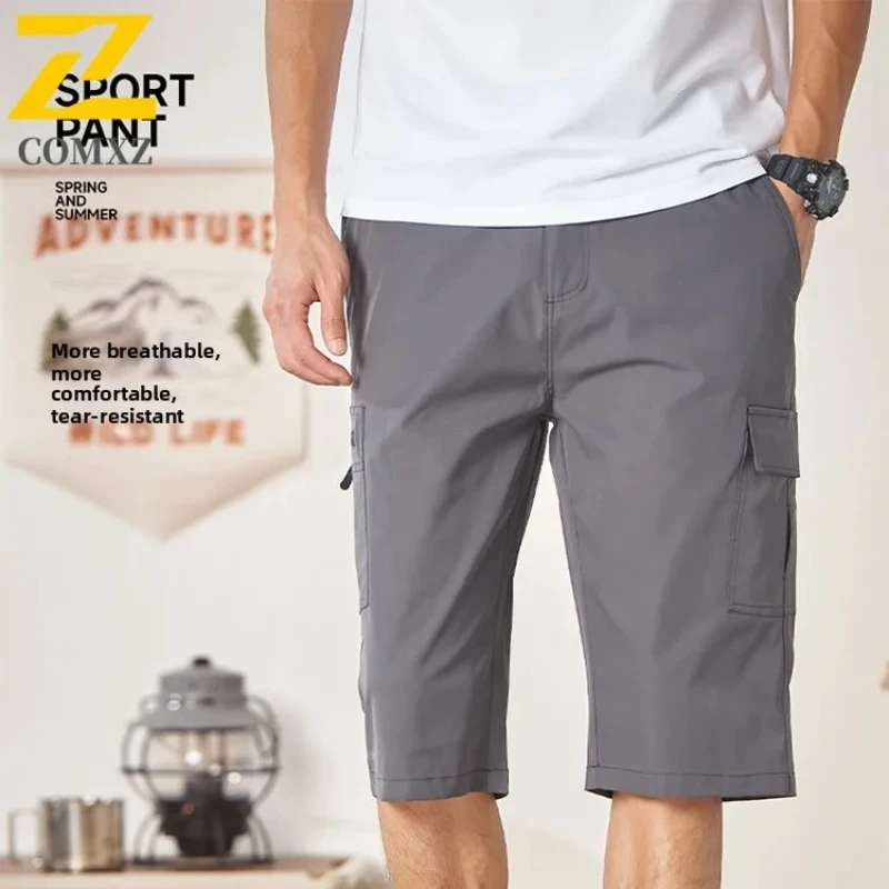 2025 جديد الرجال السراويل الحرير الجليد تنفس ومقاومة للاهتراء متعددة جيب عمال خمس نقاط السراويل في الهواء الطلق التخييم التنزه السراويل