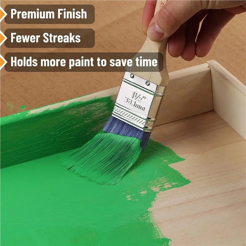 5pcs Premium Paint Brush Set with Wooden Handle Synthetic Bristles for Home Interior Exterior Wall Furniture DIY Painting