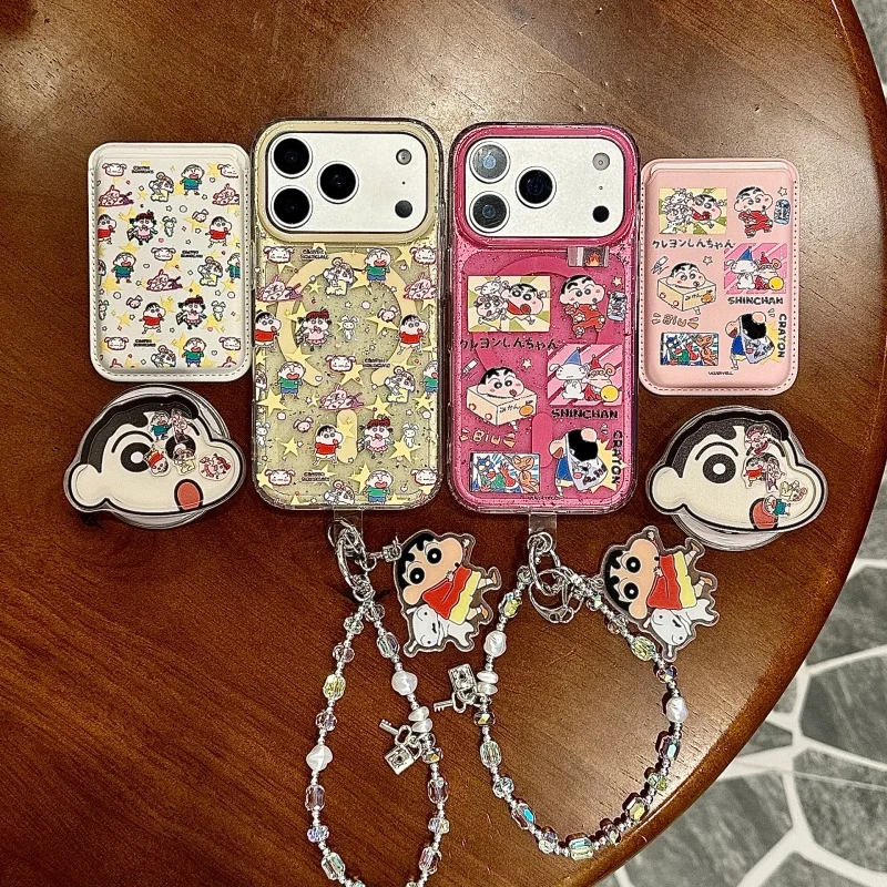 

Cute Crayon Shin-chan Best friend Sparkling Magsafe Wireless Charge Case For iPhone 13 14 15 16 17 Pro Max Shake Magnetic Holder